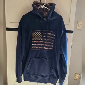 Mossy Oak Navy Hoodie with Camo Flag Design